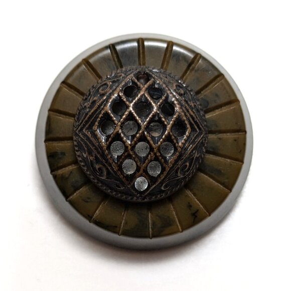 Bakelite Vintage Filigree Tortoiseshell Pendant Button 1920s Victorian Art Deco - Picture 1 of 8